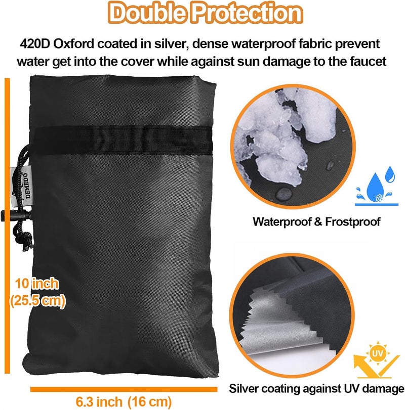 DEMEDO Enlarge Outdoor Faucet Cover for Winter Freeze Protection, 3M Thinsulate, 10"H x 6.3"W Hose Bib Covers for Wall Taps Outside, Waterproof & Frost Free Insulated Spigot Cover, 6 Pcs Faucet Socks - Black - Image 4